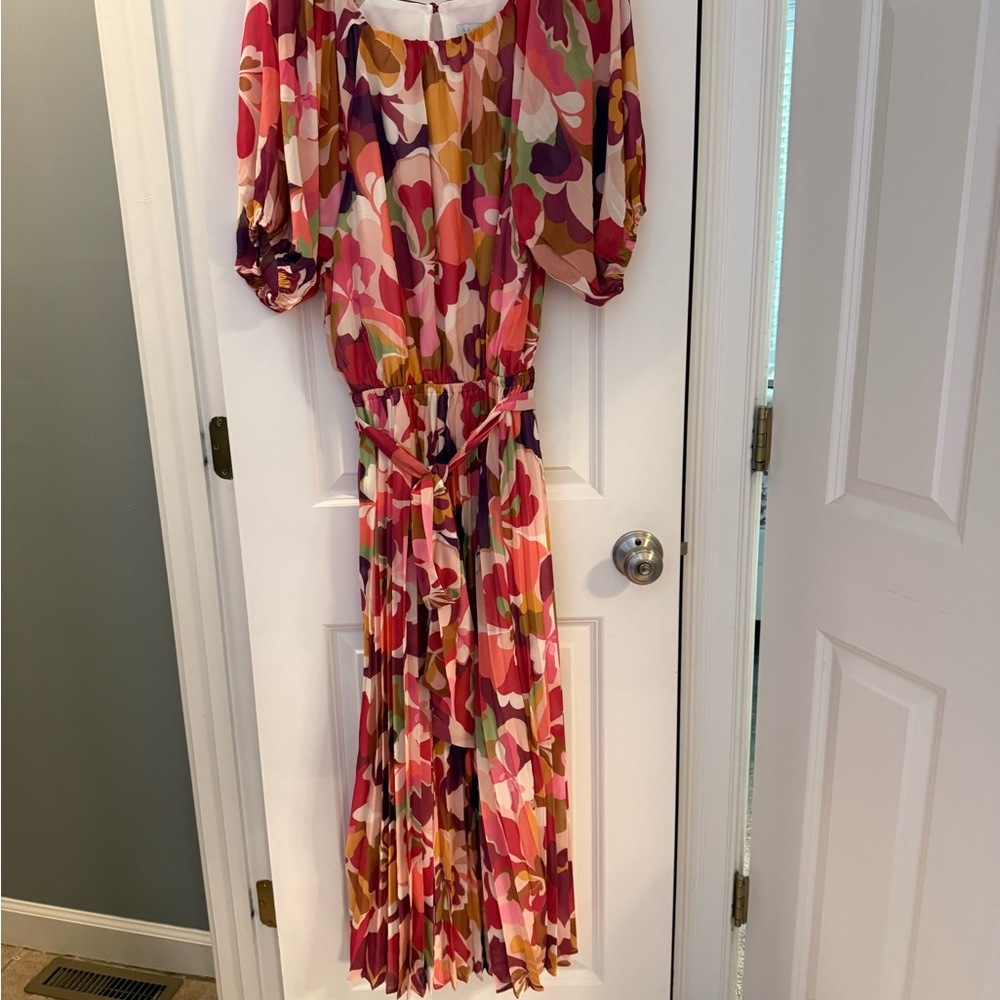 Baltic Born Pink Multi Floral Pleated Maxi Dress